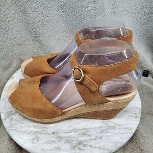 Dansko Shoes Womens EU 37 US 6.5-7 Brown Leather Charlotte Wedge Sandals